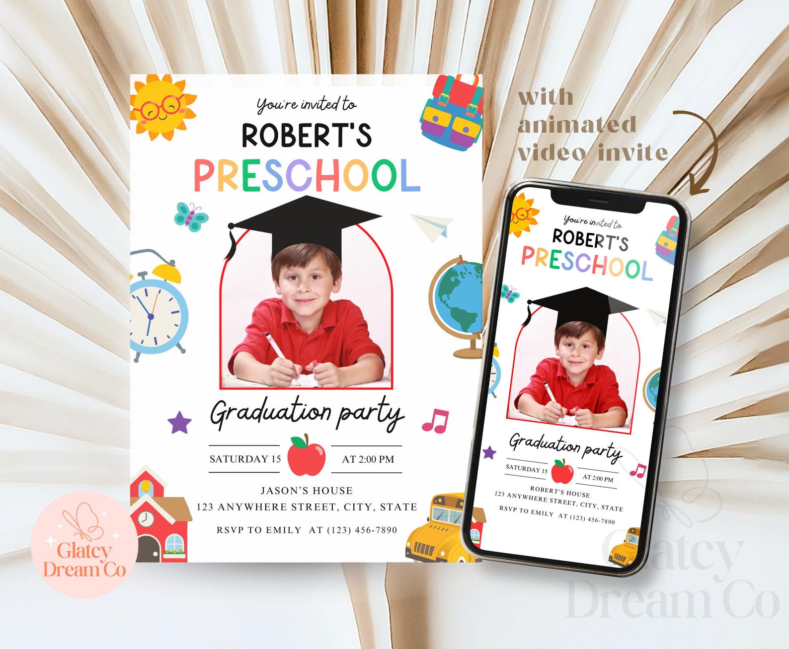 Kinder Invit EDITABLE Graduation Invitation Preschool Pre-k 2025, Kinder Grad Evite ...