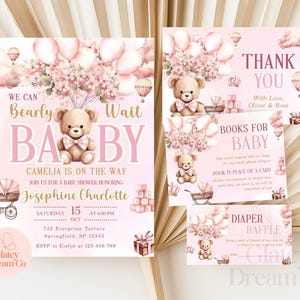 MODIFIABLE Nous pouvons attendre avec impatience Invitation baby shower rose lot de couches tombola carte de remerciement livres pour bébé fille thème ours bohème