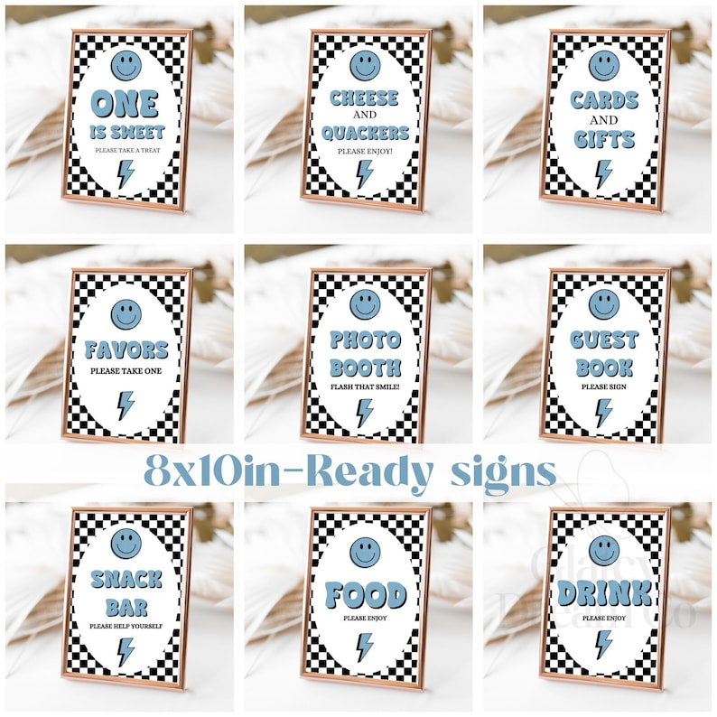 One Happy Dude Blue Black retro smiley face Party Decorations BUNDLE First 1st Birthday One Happy Dude Boy Birthday Package image 6