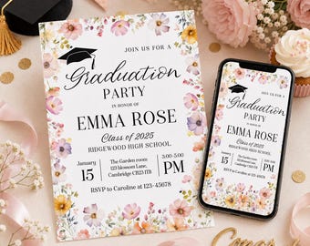 Wildflower Graduation Invitation, Class of 2026 Grad Party Invite, College & High School Graduation Announcement