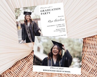 graduation newspaper poster invitation template Newspaper Graduation Announcement Canva template digital download