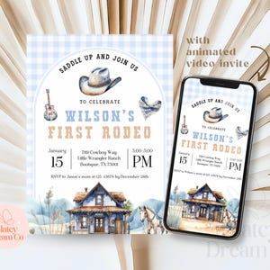 EDITABLE Wild West Invite Electronic 1St Rodeo Boy Cowboy Mobile Evite Boy bday Party Invite canva editable template