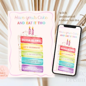 EDITABLE Have Your Cake And Eat It Two Invite, Editable Template, Pink Invite, Printable Invite, 2Nd Birthday Girl, Second Birthday Girl