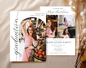 EDITABLE Modern Multiple Photo invitation Graduation Announcement Card Grad Party Invite Minimalist Senior High school college card canva