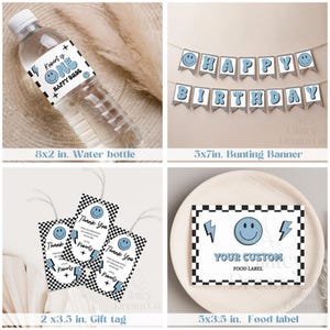 One Happy Dude Blue Black retro smiley face Party Decorations BUNDLE First 1st Birthday One Happy Dude Boy Birthday Package image 5