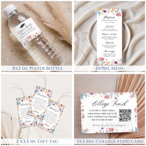 Paquete de fiesta de graduación con flores silvestres en tonos pastel, invitación a la fiesta de graduación de la promoción de 2026, cartel con código QR, carteles personalizados para fiestas de graduación. imagen 9