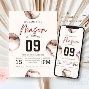 Invitation de fête de baseball MODIFIABLE pour tout âge, invitation d'anniversaire, invitation de la recrue de l'année, invitation électronique, modèle canva, invitation de billet