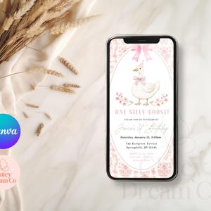 EDITABLE One Silly Goose First Birthday pink Invitation for baby girl Animated Video Bday Party, Silly Goose Invite Digital 1st Birthday image 5