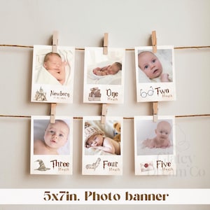 Banner fotografico "Il Prescelto", Mago d'Inverno, Tema Scuola di Magia, Primo Compleanno, Celebrazione Magica - Modello Canva