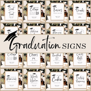 EDITIERBARE Abschlussfeier Zeichen Template Bundle, Qr Code Sign College-Fondskarten Geschenkvorlage Party Decor Modern Minimalist Grad #GBW2