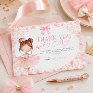 Pink Tutu Cute Thank You Card, Printable Ballet Party Stationery