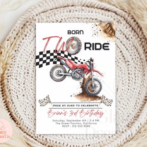 Invitación editable de cumpleaños con temática de motocross, invitación imprimible para tercer cumpleaños de niño con temática de motocross, plantilla digital de pista de carreras, tarjeta de video animada. imagen 7
