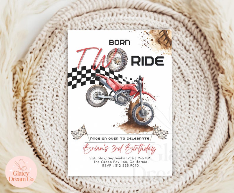 Invitación editable de cumpleaños con temática de motocross, invitación imprimible para tercer cumpleaños de niño con temática de motocross, plantilla digital de pista de carreras, tarjeta de video animada. imagen 7