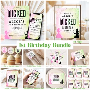 EDITIERBARE Wicked Geburtstagsfeier-Einladungspaket, rosa grüne Party, digitale Wicked Party Movie Ticket, Wicked Movie Ticket Einladung #WIC1