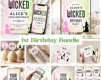 Wicked Birthday Party Invitation bundle, Pink Green Party, Digital Wicked Party Movie Ticket, Wicked Movie Ticket Invitation #WIC1