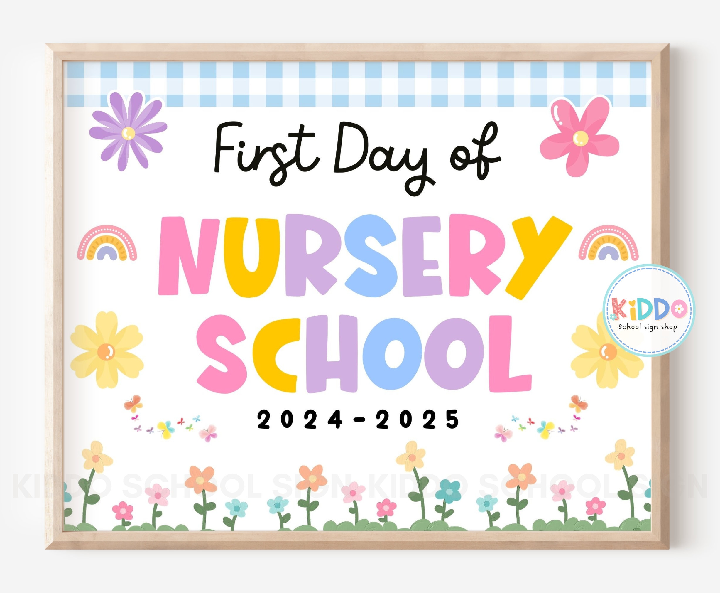 FIRST Day of Nursery School Sign, Pastel Groovy Flowers Girly Themed ...