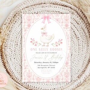 EDITABLE One Silly Goose First Birthday pink Invitation for baby girl Animated Video Bday Party, Silly Goose Invite Digital 1st Birthday image 4