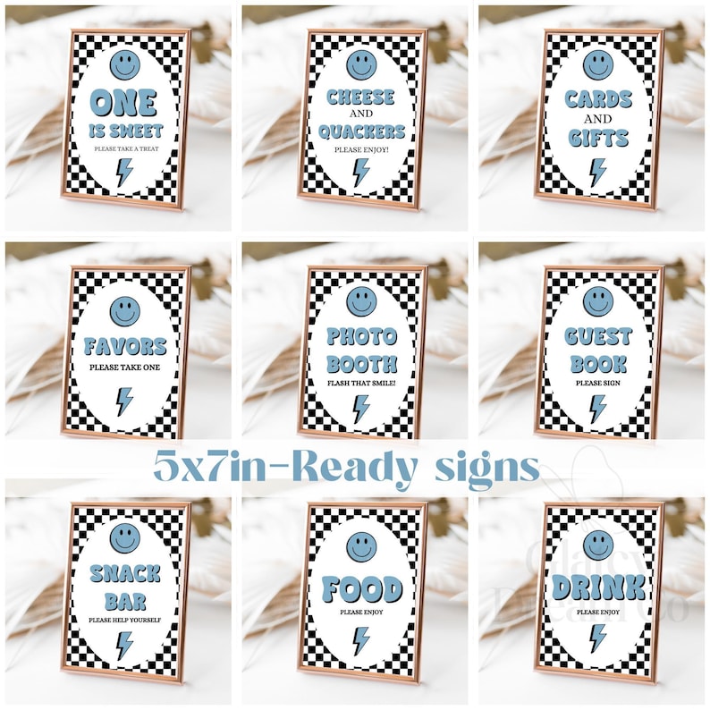 One Happy Dude Blue Black retro smiley face Party Decorations BUNDLE First 1st Birthday One Happy Dude Boy Birthday Package image 7