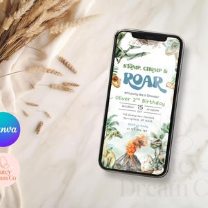 Dinosaur Birthday Invitation: Stomp, Chomp, Roar (Editable Canva Template, Digital Download) image 6