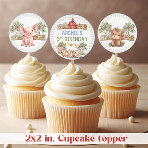 EDITABLE Cake topper Three-I-E-I-O 3rd Birthday boy barnyard farm animals theme Canva template #25FBRG