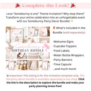 EDITABLE Grandmillennial Somebunny Is Turning One digital animated invitation, Bunny First Birthday Invite, pink Floral Rabbit 1st #25GSBWP1 image 6