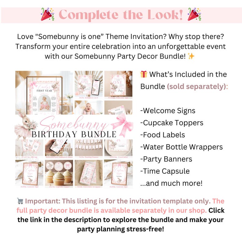 EDITABLE Grandmillennial Somebunny Is Turning One digital animated invitation, Bunny First Birthday Invite, pink Floral Rabbit 1st #25GSBWP1 image 6