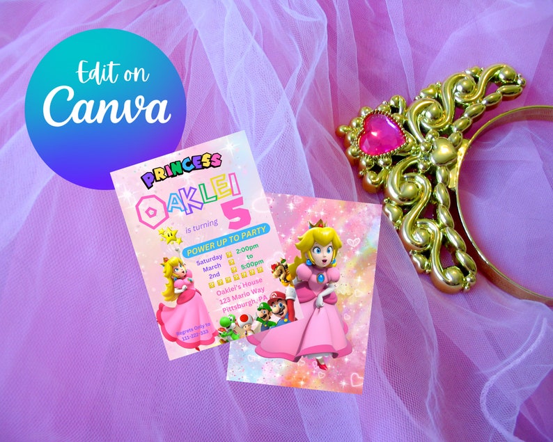 Digital Princess Peachmario Bros Theme Birthday Invitation Etsy