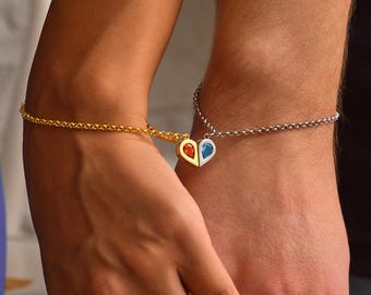 Couple Bracelets with Birthstones, Matching Magnetic Heart Bracelet, Couple Heart  Bracelets, Couples Gift, Valentines Day Gift