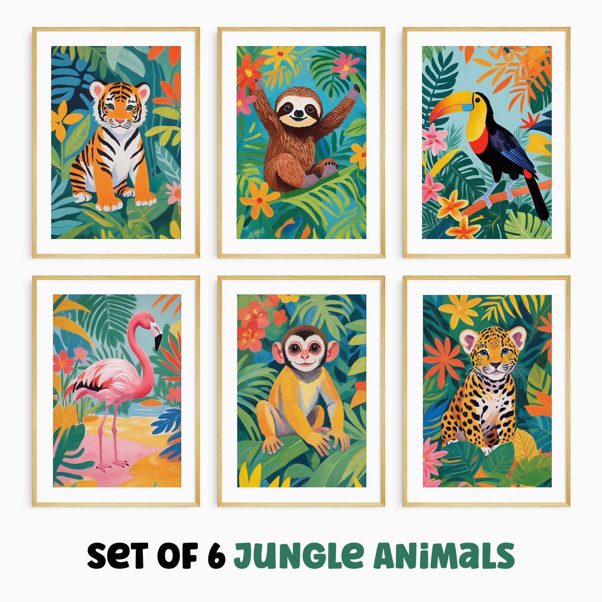 PRINTABLE Set of 6 Jungle Baby Animals Wall Art Gallery | Kids Room ...