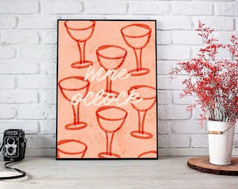 Wine o’clock Watercolour A3 Art Print Poster