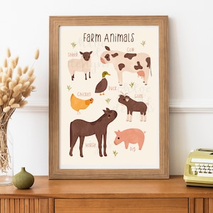 Póster impreso del arte A3 del vivero de animales de granja