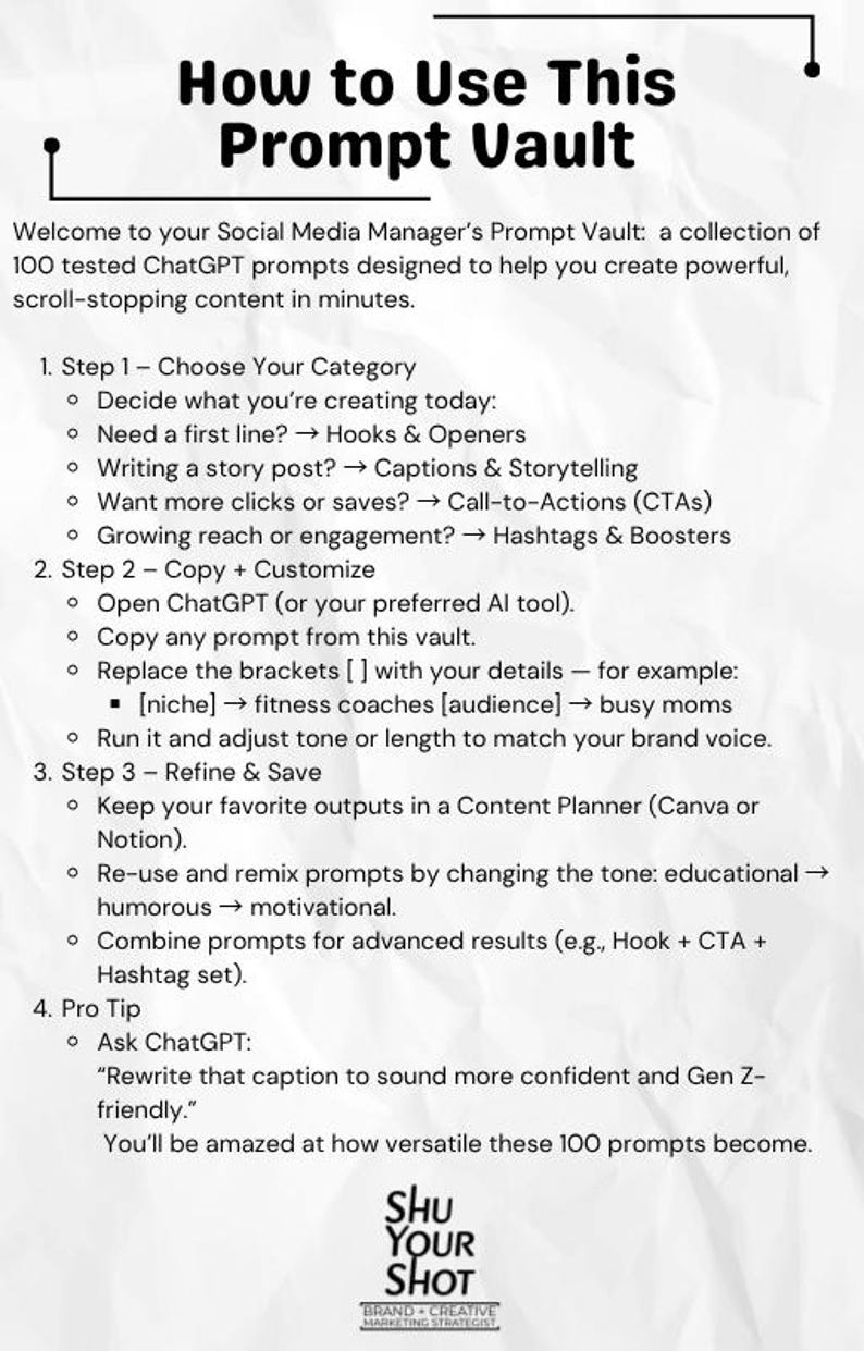 100 AI Prompts for Social Media Managers | Hooks, Captions, Ctas ...