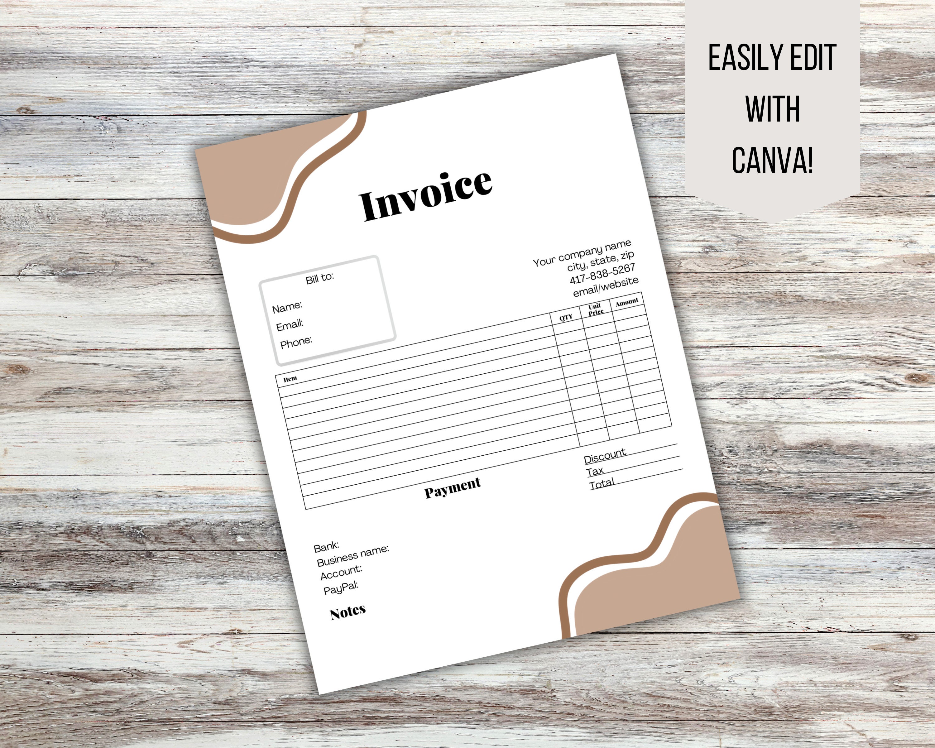 Printable Invoice, Custom Receipt Template, Boho Small Business Card ...