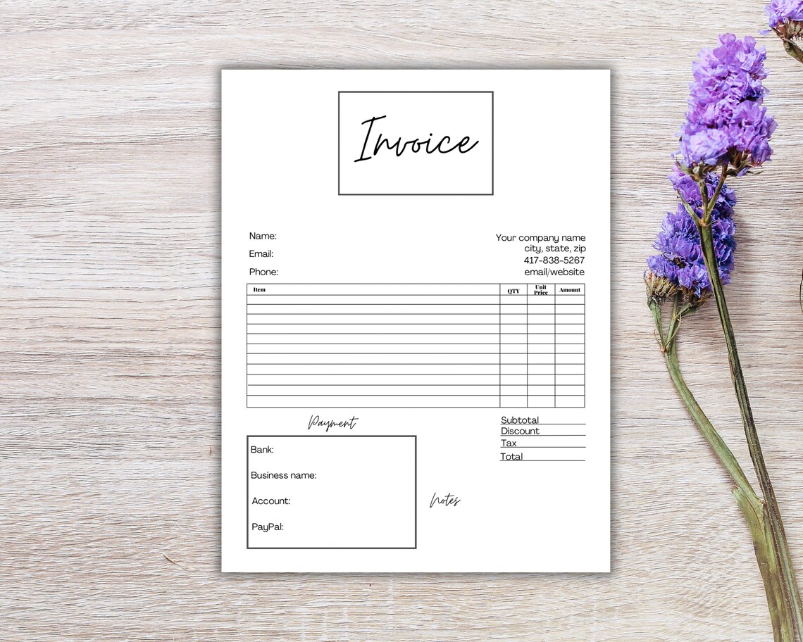 Printable Invoice, Minimalist Order Form, Small Business Receipt ...