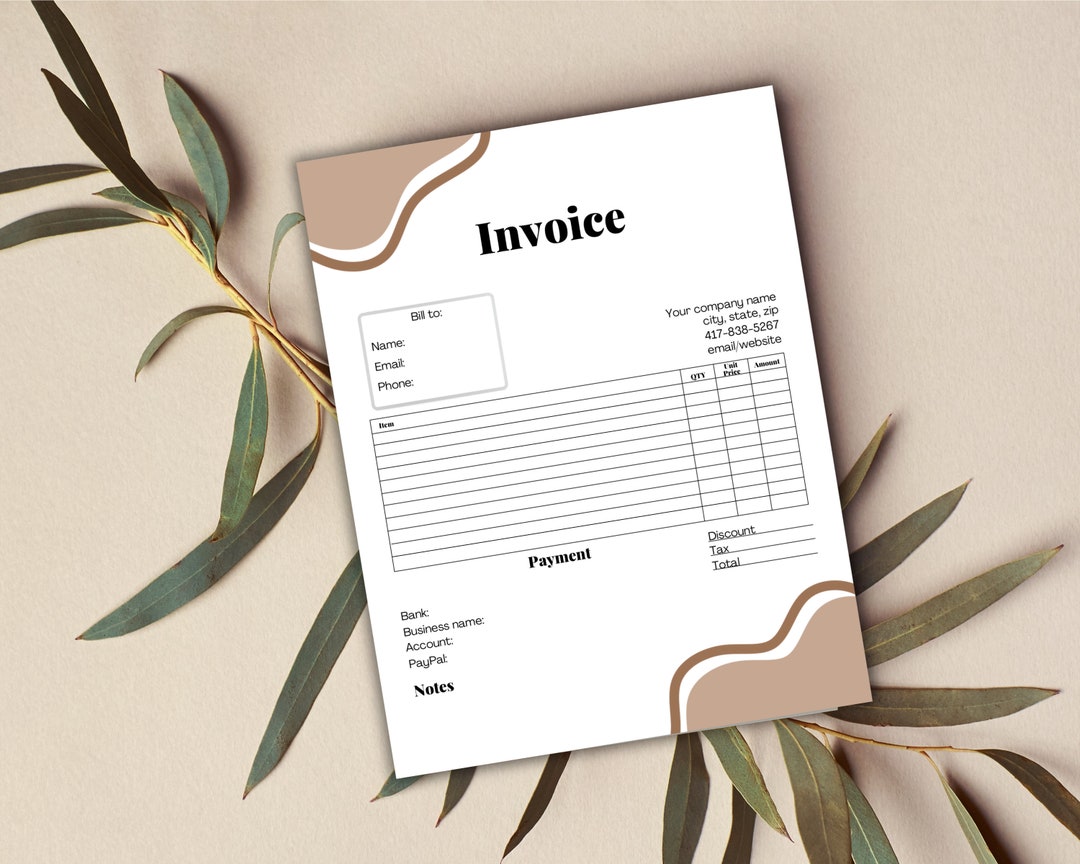 Printable Invoice, Custom Receipt Template, Boho Small Business Card ...