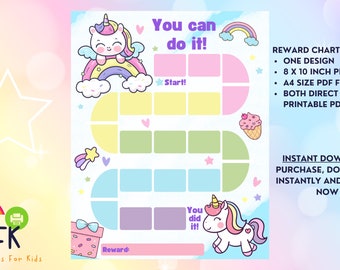 Unicorn Reward Chart | Kids Routine Sticker Chart | Digital printable Cute Chore Chart for girls | Daily Chore Chart | Download & print