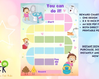 Potty Training Girl Reward Chart | Kids Routine Sticker Chart | Digital printable Cute Chore Chart for girls | Direct download en print
