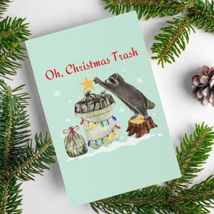 Tarjeta de felicitación navideña con mapache, regalo para amantes de los mapaches, Oh, árbol de Navidad, tarjeta con mapache, divertida tarjeta navideña, regalo de mapache, tarjeta navideña