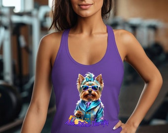 Women's Racerback Tank-Cute Yorkie Lover, Shopping Yorkshire Terrier, Birthday Gift, For Friend, Funny Shirt, Retail Therapy Yorkie Tank