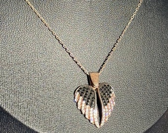 Vintage Sterling Silver Angel Wings Necklace, Crystal Guardian Pendant