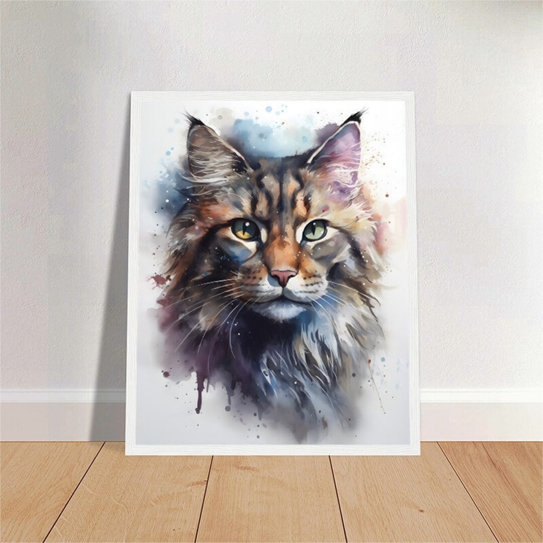 Watercolor Maine Coon Cat Art Print Painting 2 Original Art Wildwood ...