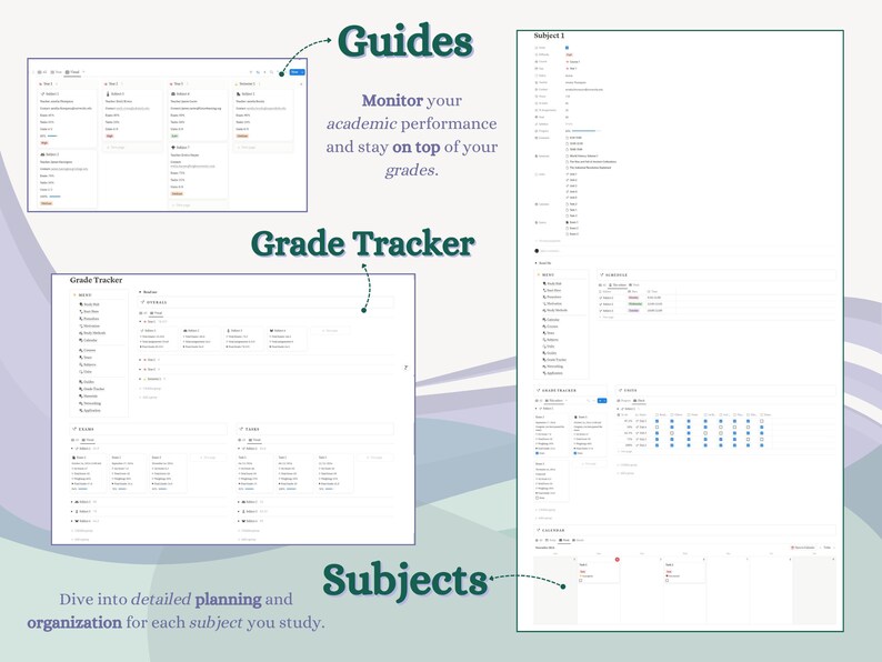 Subject Review Tracker Study Hub Notion Template University Study Organizer Pomodoro Course ...