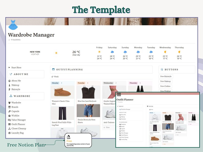 Wardrobe Manager Notion Template Closet Organizer Tracker Fashion Log ...