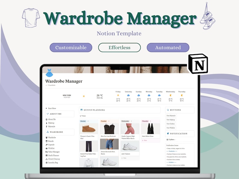 Wardrobe Manager Notion Template Closet Organizer Tracker Fashion Log ...