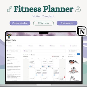 Gym Hub Notion Template Customizable Fitness Planner Workout Tracker Routines Body Progress Goals Calendar Workout Log Fitness Dashboard