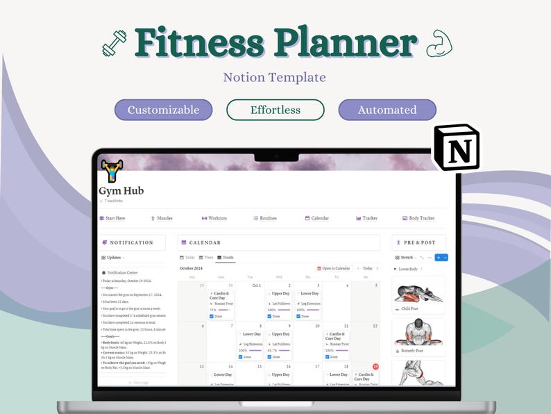 Gym Hub Notion Template Customizable Fitness Planner Workout Tracker ...