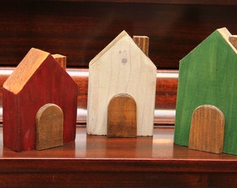 Christmas Village (pack of 3 houses), Wooden Houses, Christmas Home Decor