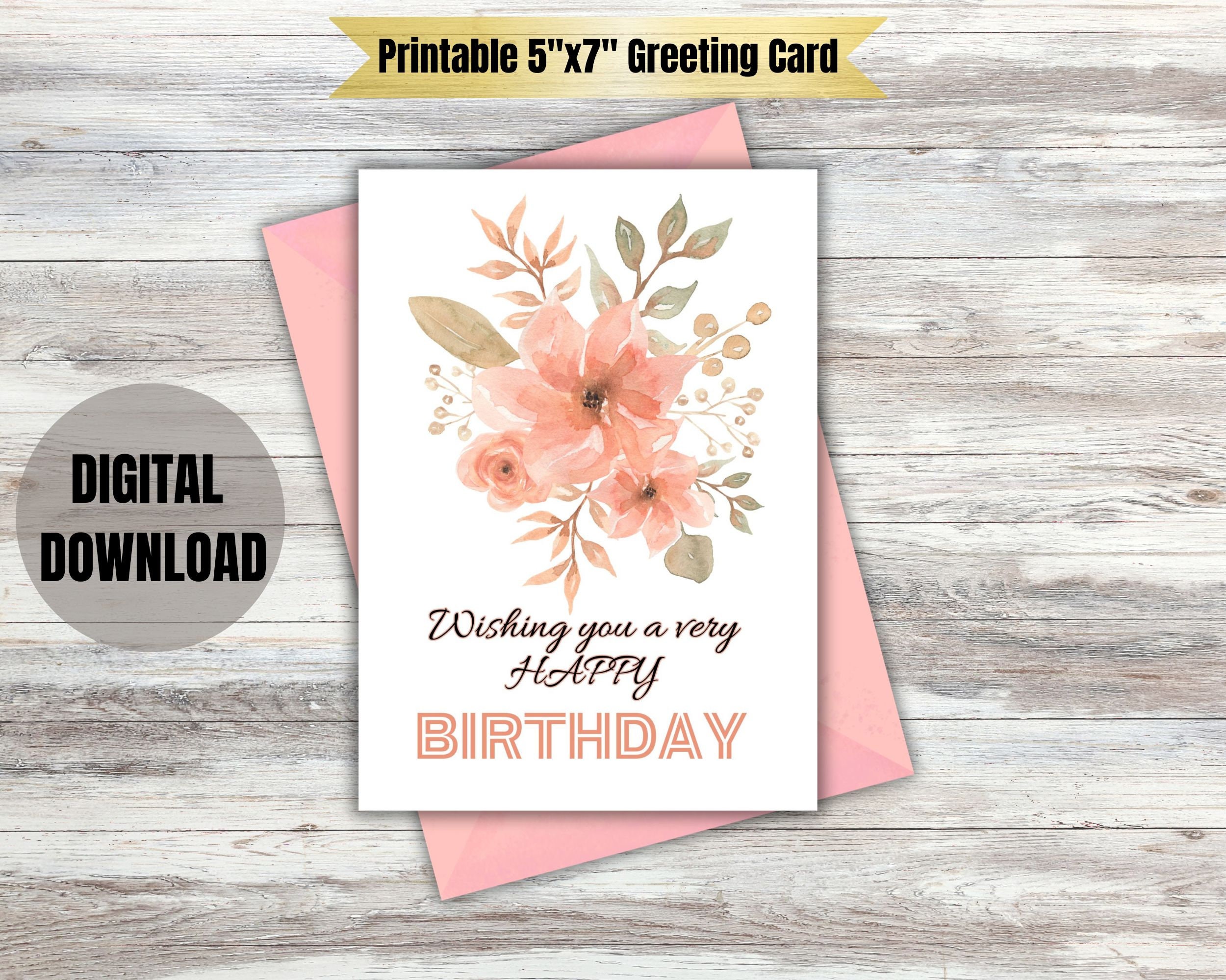 Printable Birthday Card, Instant Download, Digital Greeting Card, Happy ...