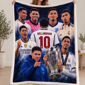 Jude Bellingham Real Madrid Soccer Throw Blanket, Plush Sherpa Fleece, Boys Bedroom Decor