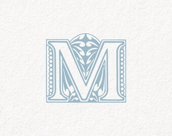 Vintage Wedding Monogram Letter M in Light Blue Digital File Download